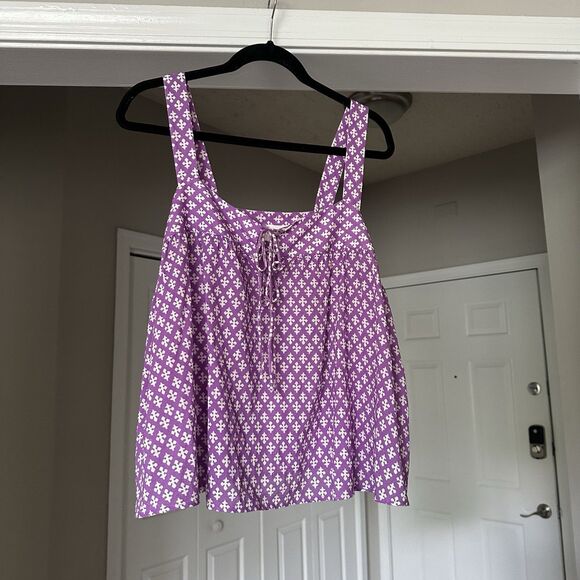 Xirena Nissa Printed Tank Top Blouse Size M in Purple Clover 100% Cotton - Picture 1 of 10